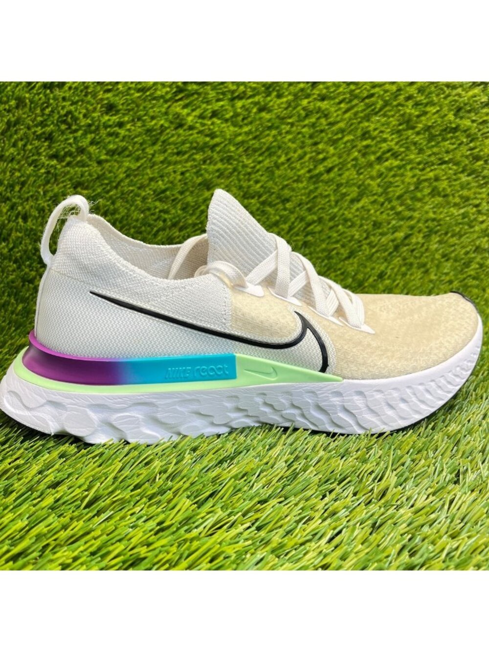 Nike React Infinity Run Flyknit Womens Size 9 Beige White Running Shoes Sneakers